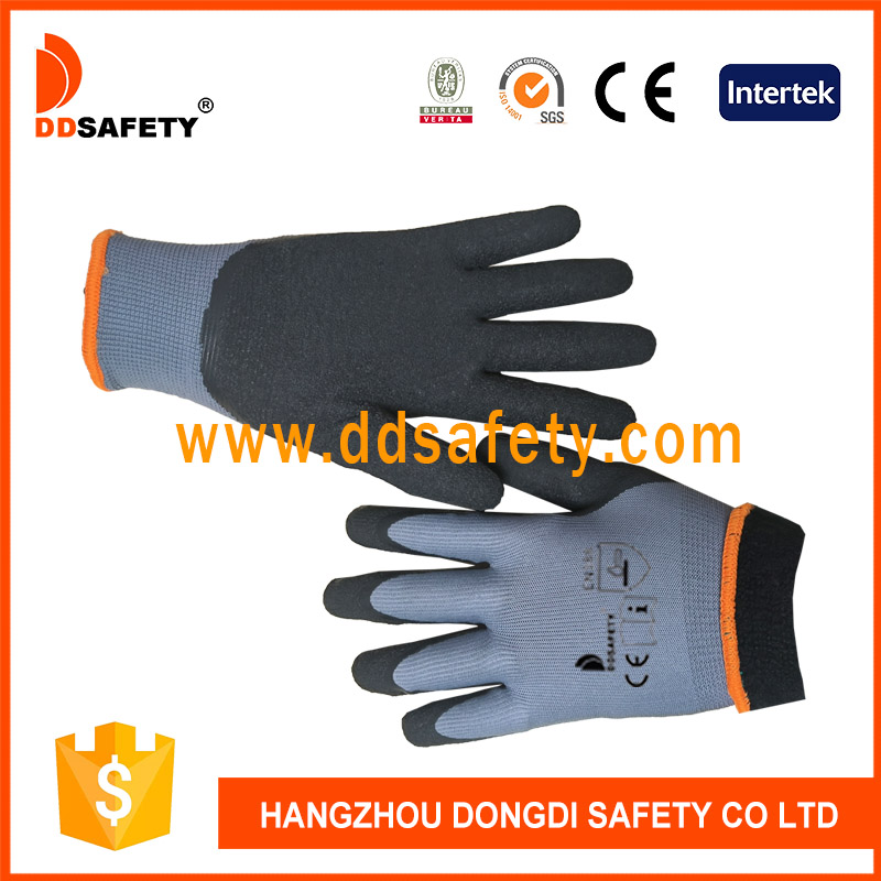 Gray polyester and Black latex gloves-DNL495